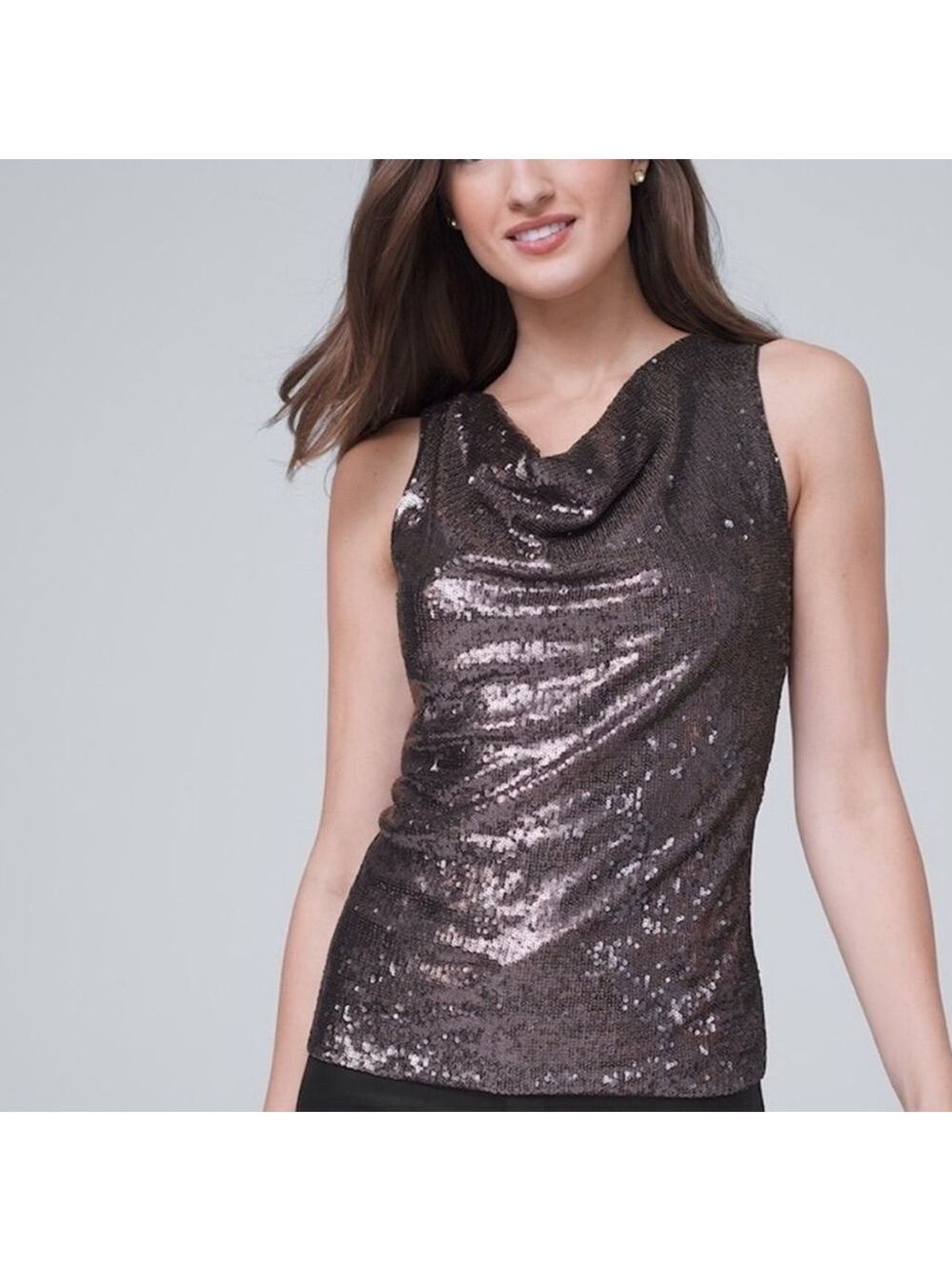 White House Black Market Sequin Cowl Neck Top Medium